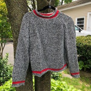 Black & white sweater with red trim